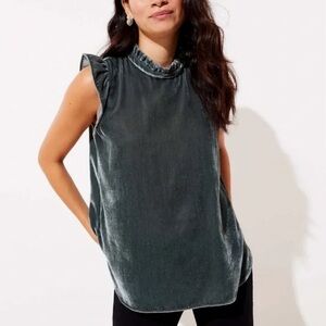 NWT LOFT Sleeveless Velvet Ruffle Tank M